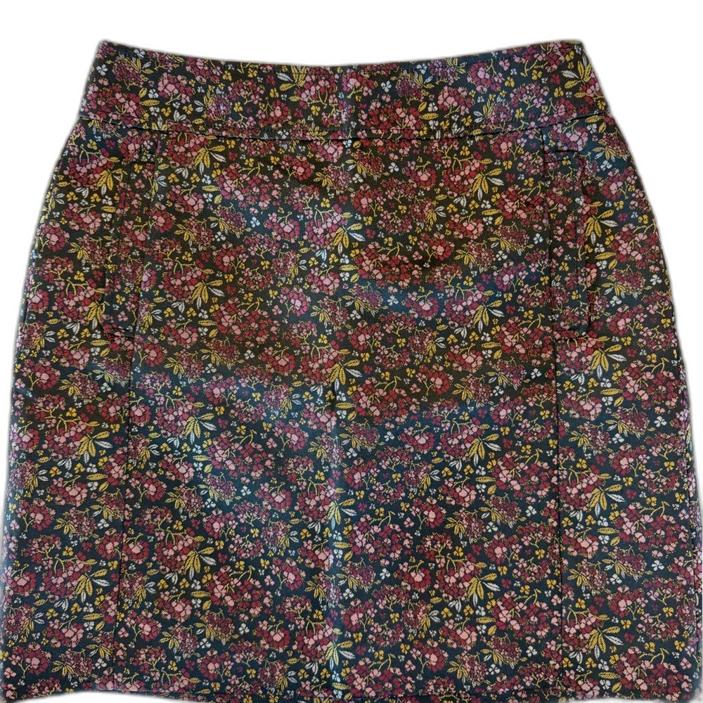 LOFT Black Mini Skirt with Pink & Yellow Floral Print Size 4